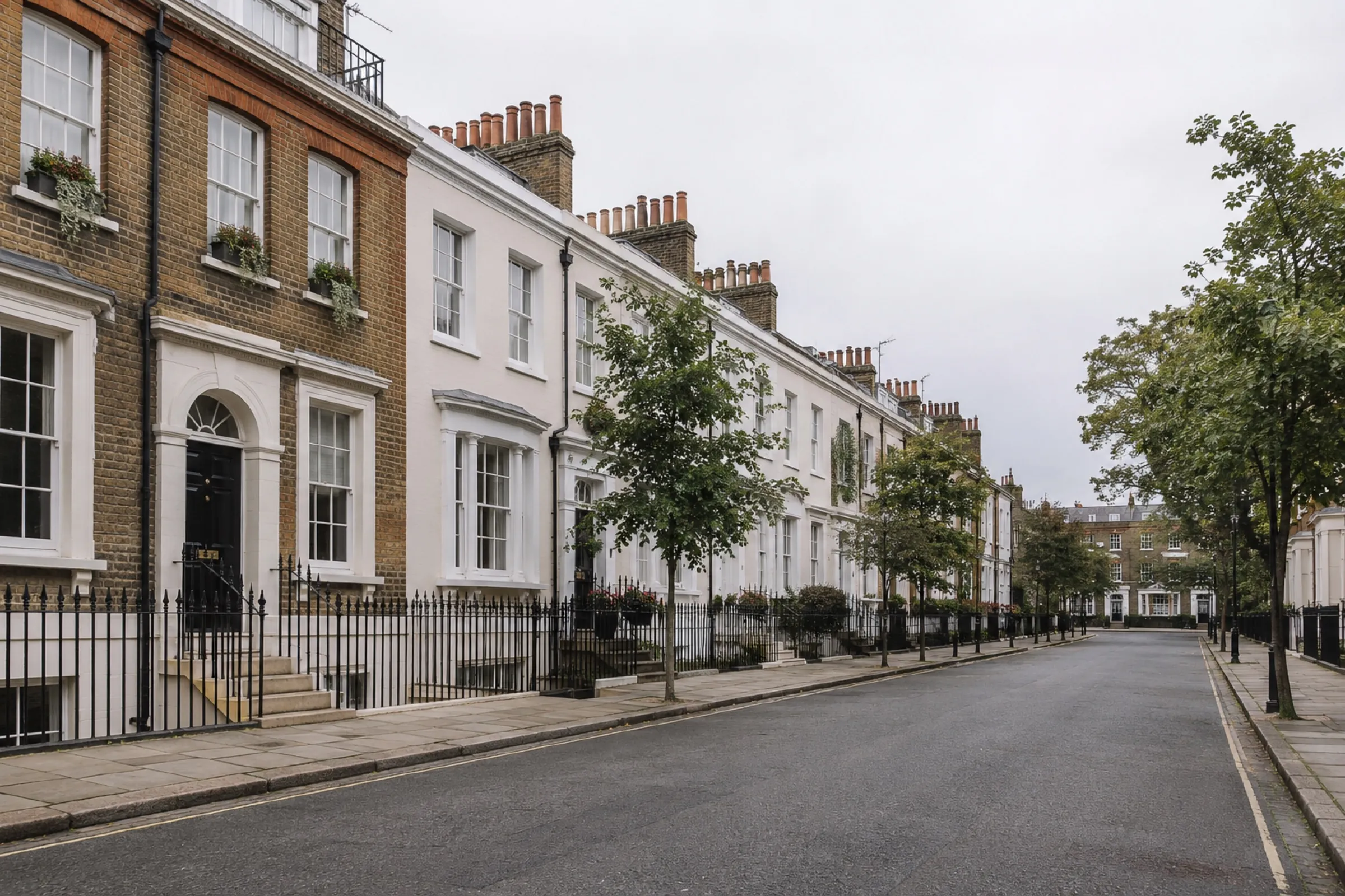 A row of period terraced houses on a quiet London street